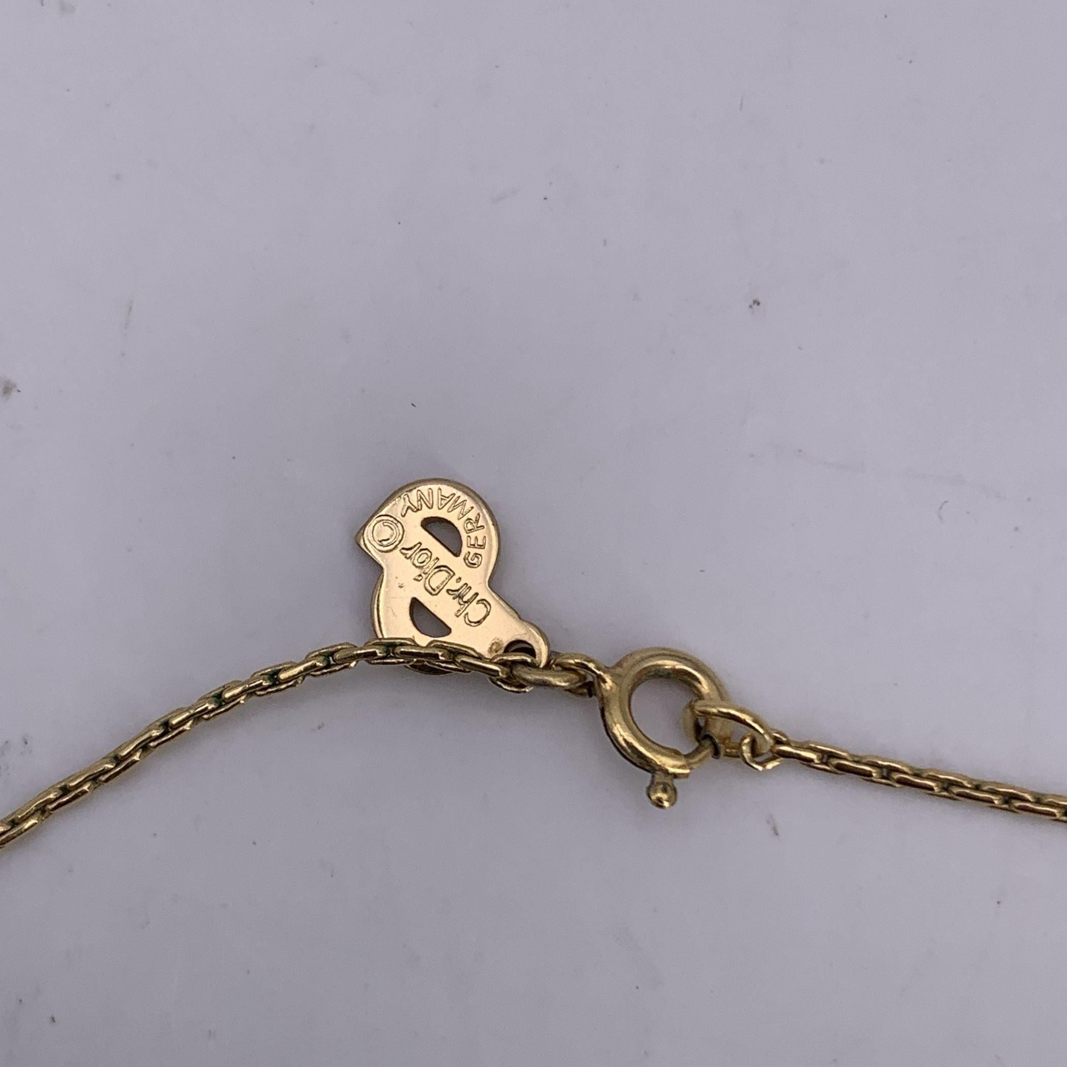 Christian Dior Vintage Gold Metal Crystal CD Pendant Chain Necklace For Sale 1