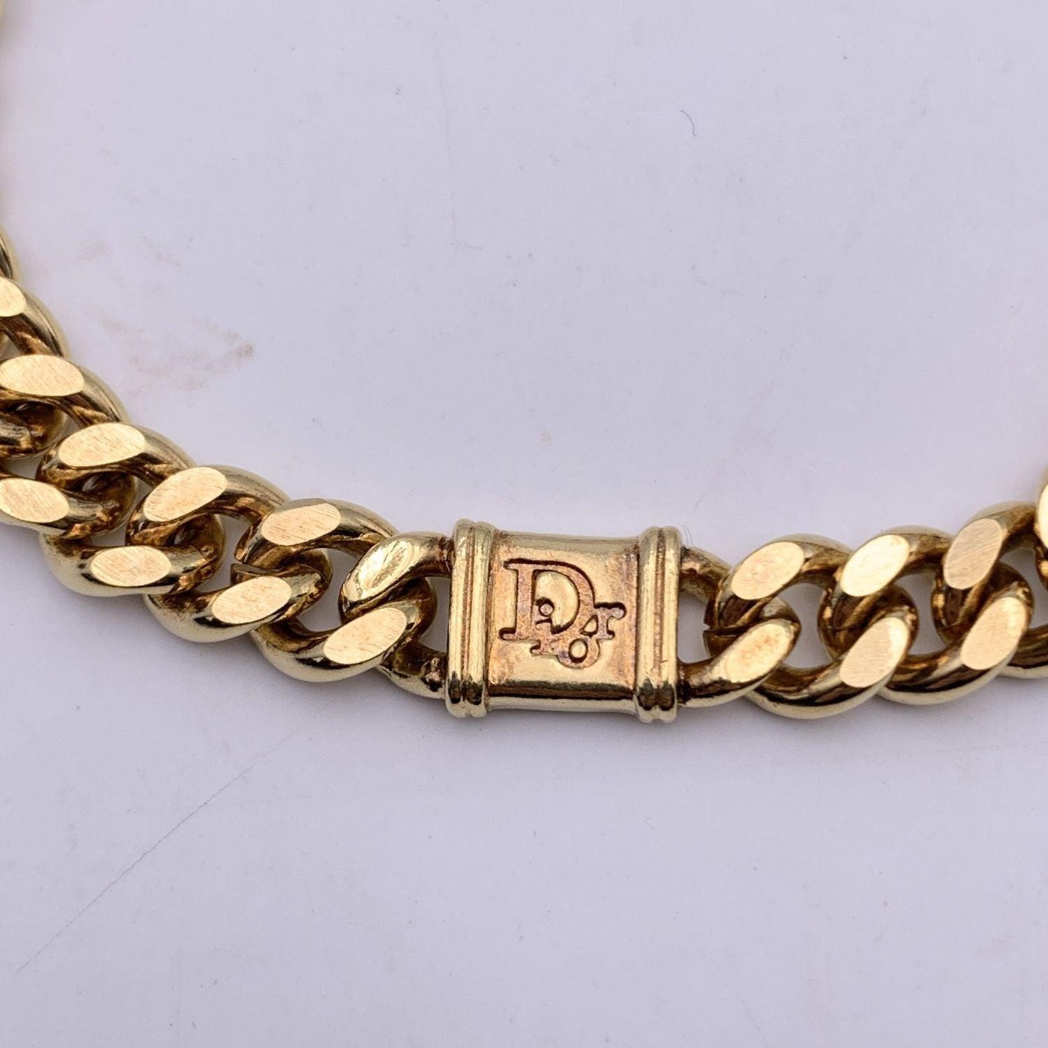 Christian Dior Vintage Gold Metal Cuban Chain Link Logo Bracelet In Excellent Condition In Rome, Rome