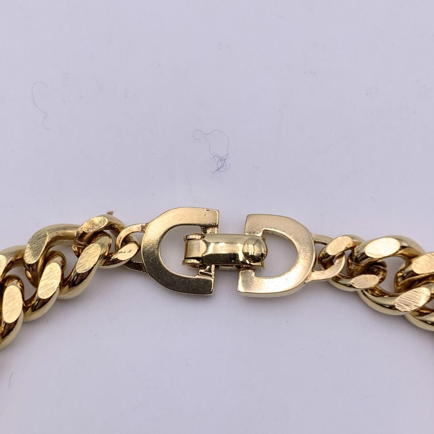 Women's Christian Dior Vintage Gold Metal Cuban Chain Link Logo Bracelet