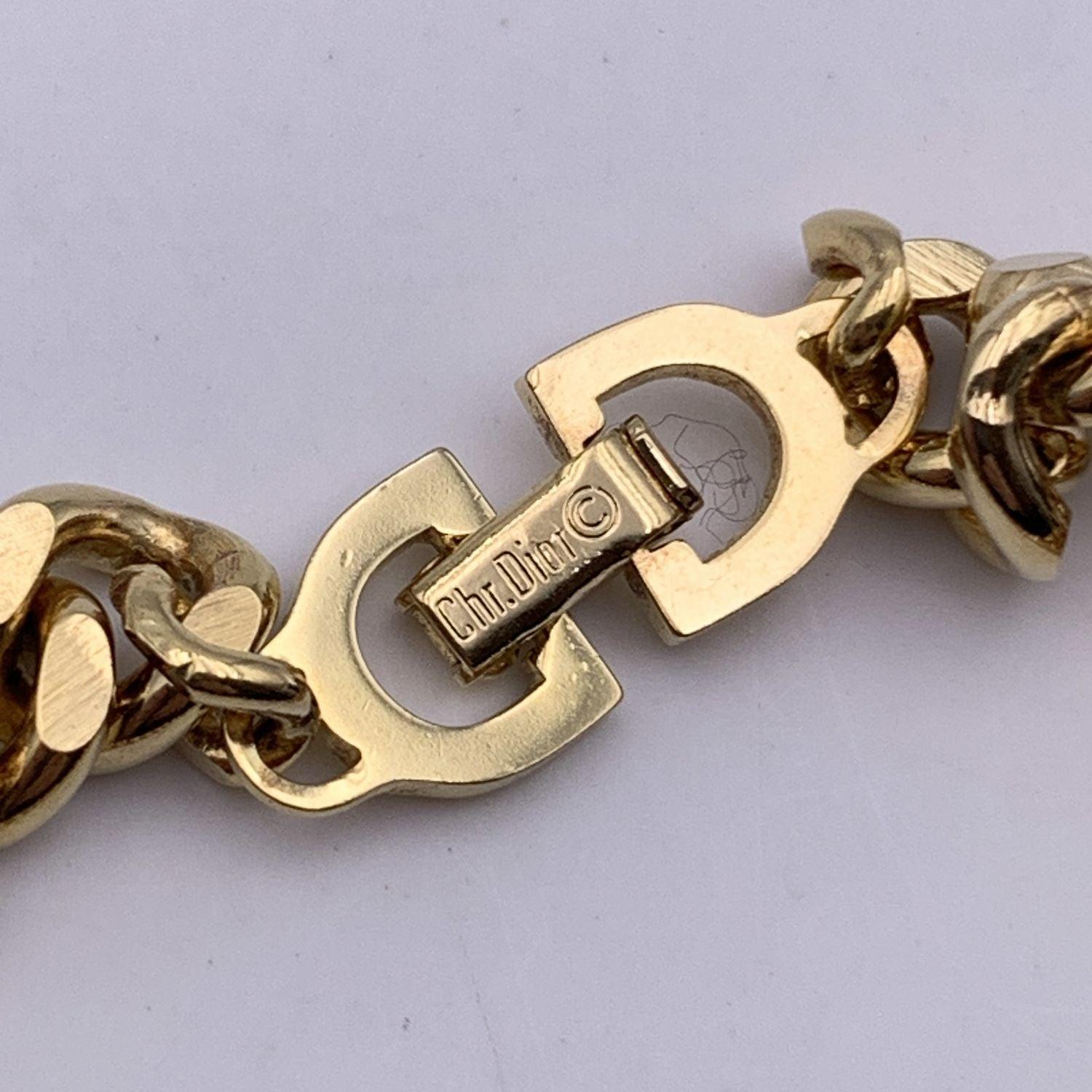 Christian Dior Vintage Gold Metal Cuban Chain Link Logo Bracelet 1
