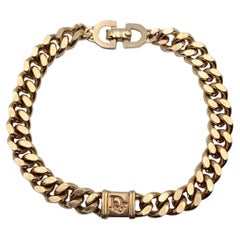 Christian Dior Vintage Gold Metal Groumette Chain Link Logo Bracelet