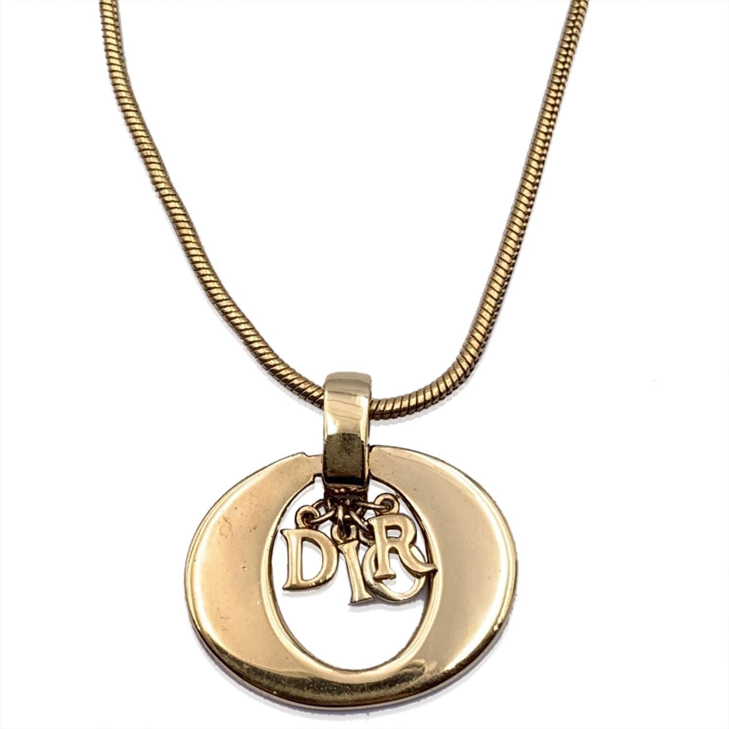 Christian Dior Vintage Gold Metal Logo Dangling Letters Necklace In Excellent Condition In Rome, Rome