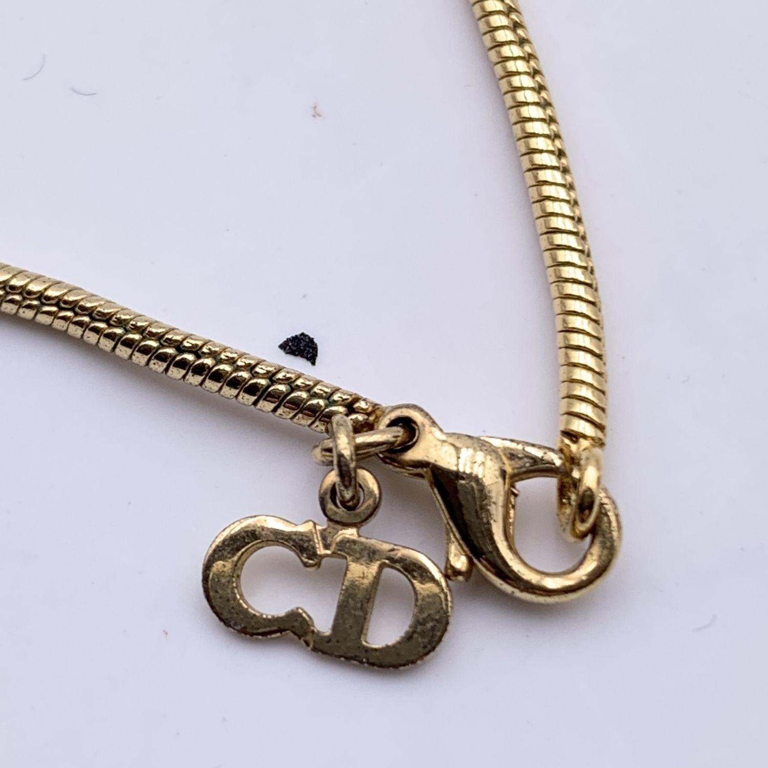 Women's Christian Dior Vintage Gold Metal Logo Dangling Letters Necklace