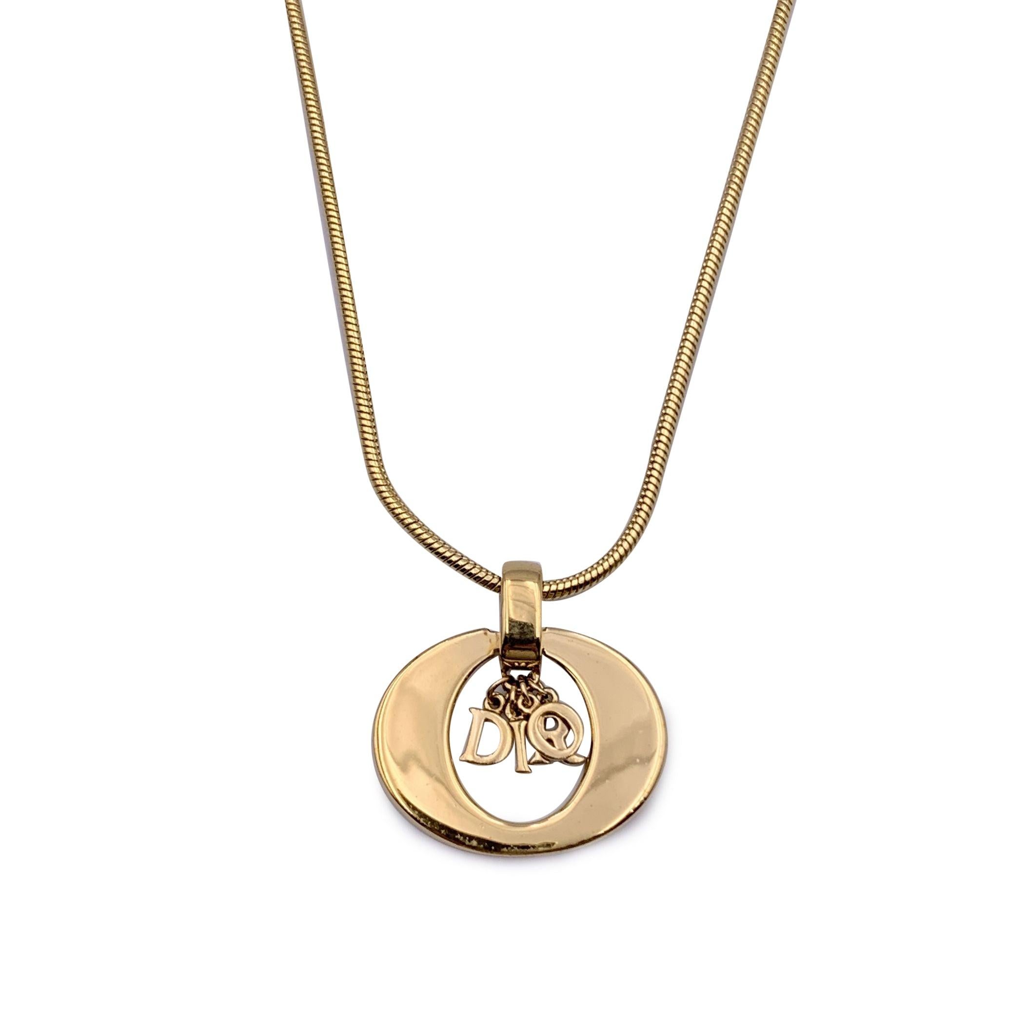 Women's Christian Dior Vintage Gold Metal Logo Dangling Letters Necklace