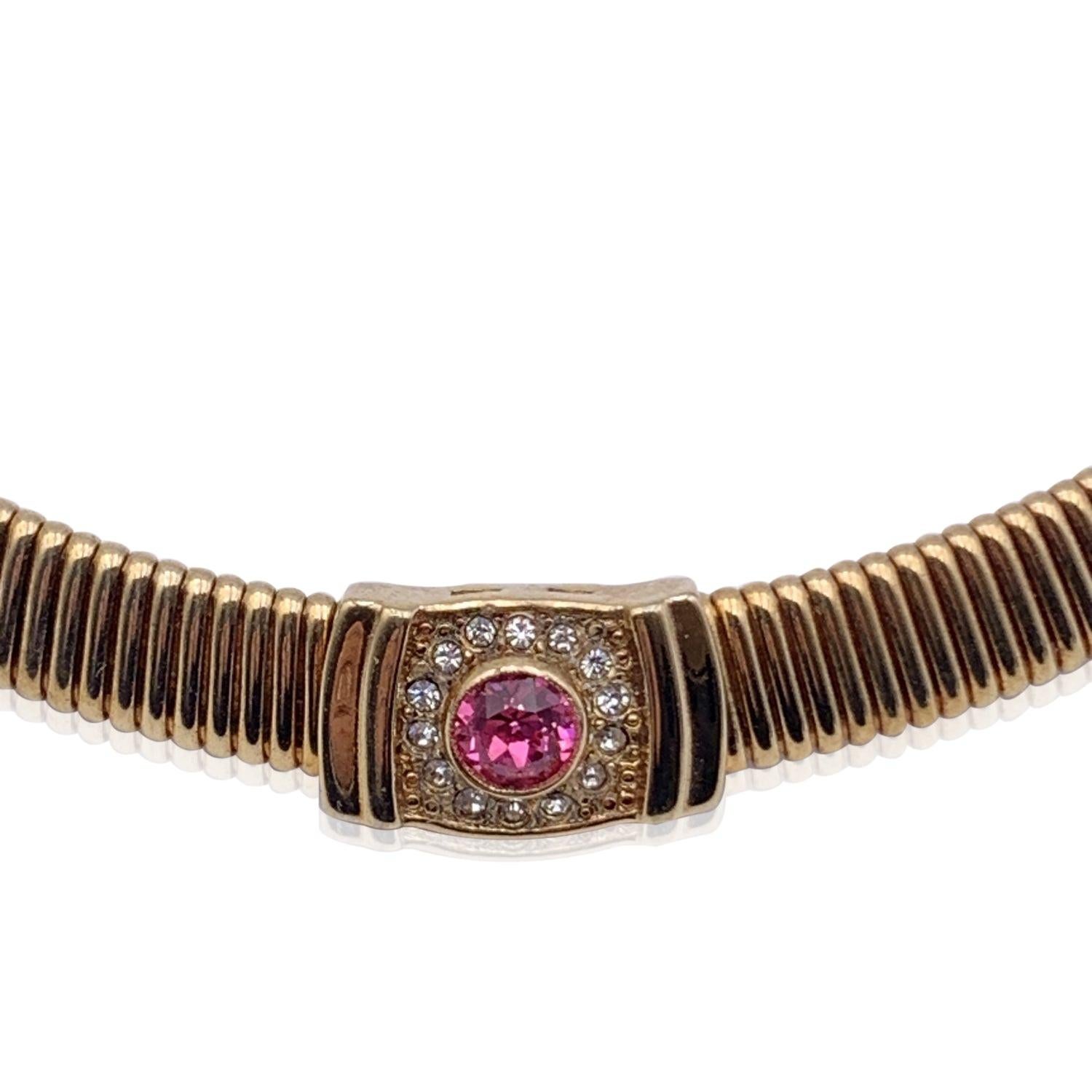 Christian Dior Vintage Gold Metal Necklace Chocker with Crystals In Excellent Condition In Rome, Rome