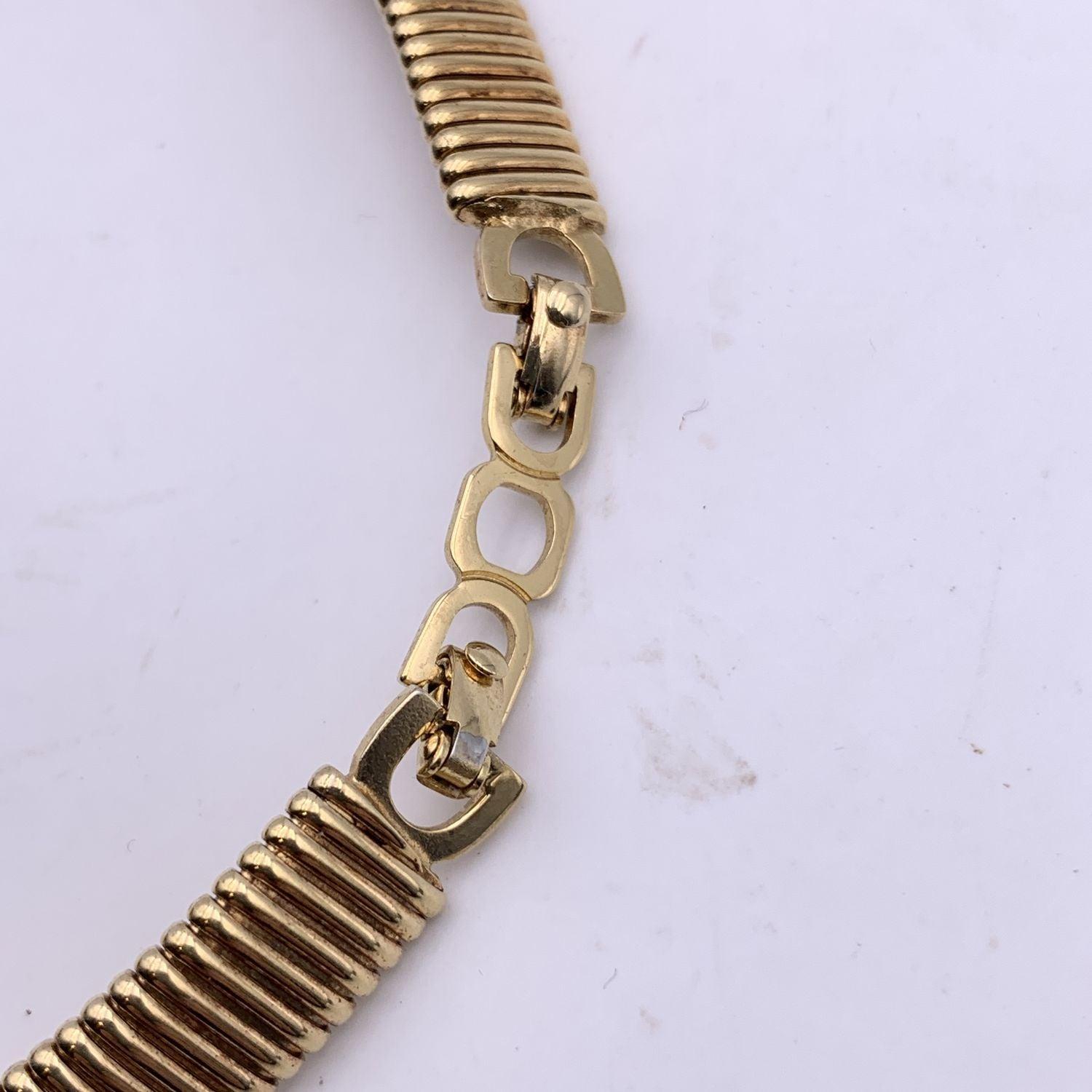 Women's Christian Dior Vintage Gold Metal Necklace Chocker with Crystals