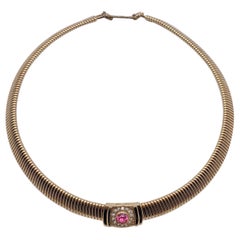Christian Dior Vintage Gold Metal Necklace Chocker with Crystals