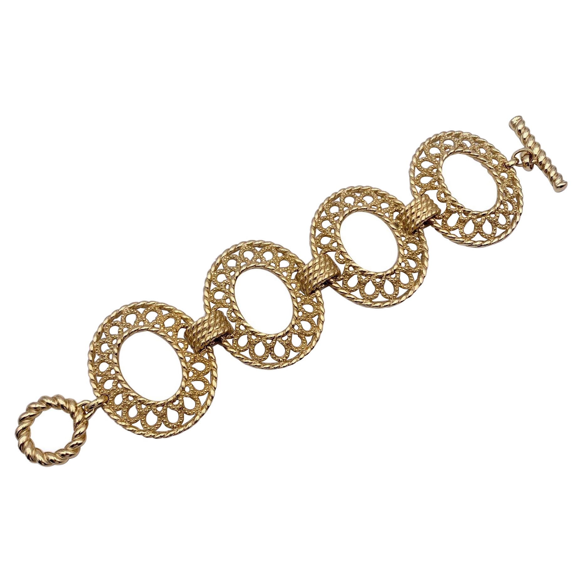 Christian Dior Vintage Gold Metal Oval Ring Statement Bracelet
