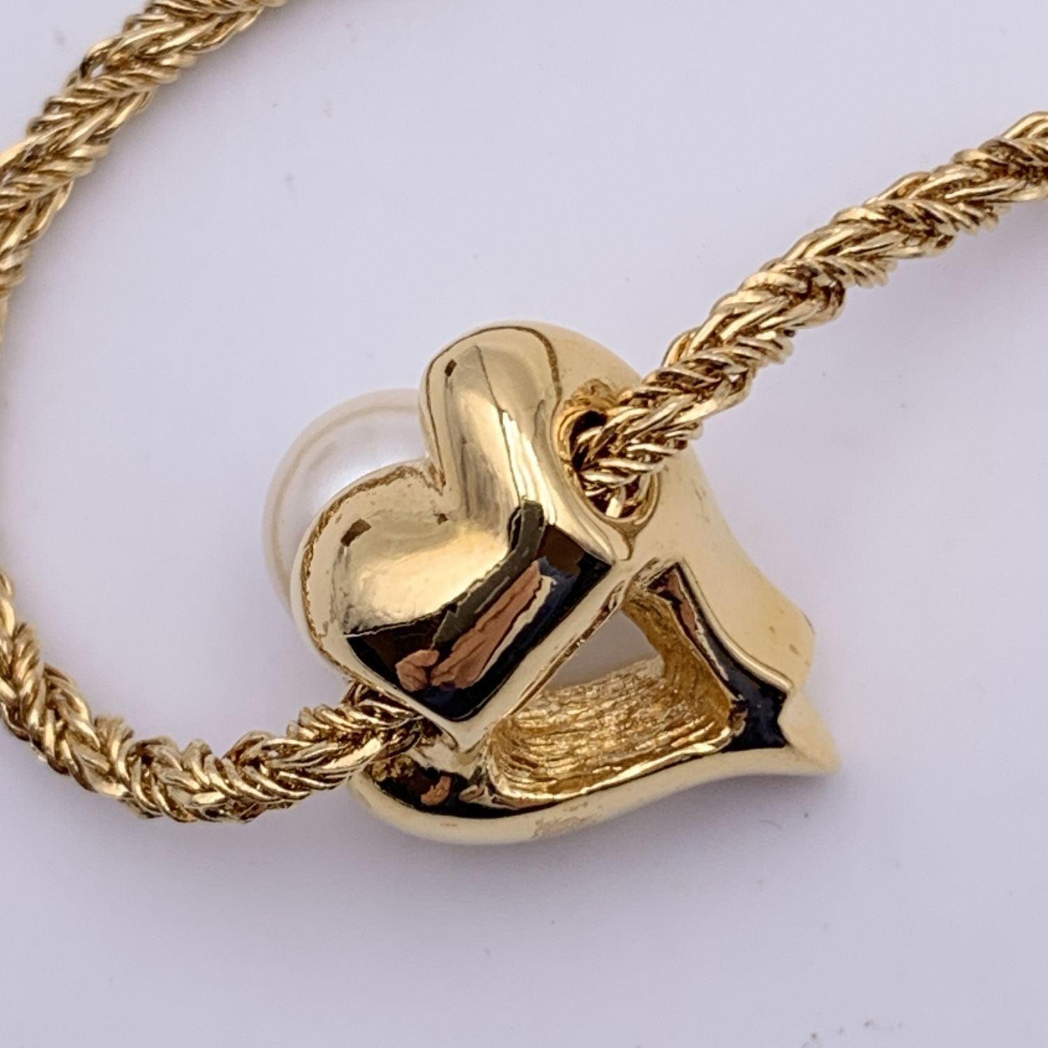 Christian Dior Vintage Gold Metal Pearl Pendant Necklace 1