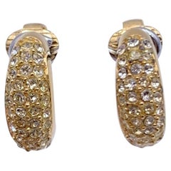 Christian Dior Vintage Gold Metal Rhinestones Logo Clip On Earrings