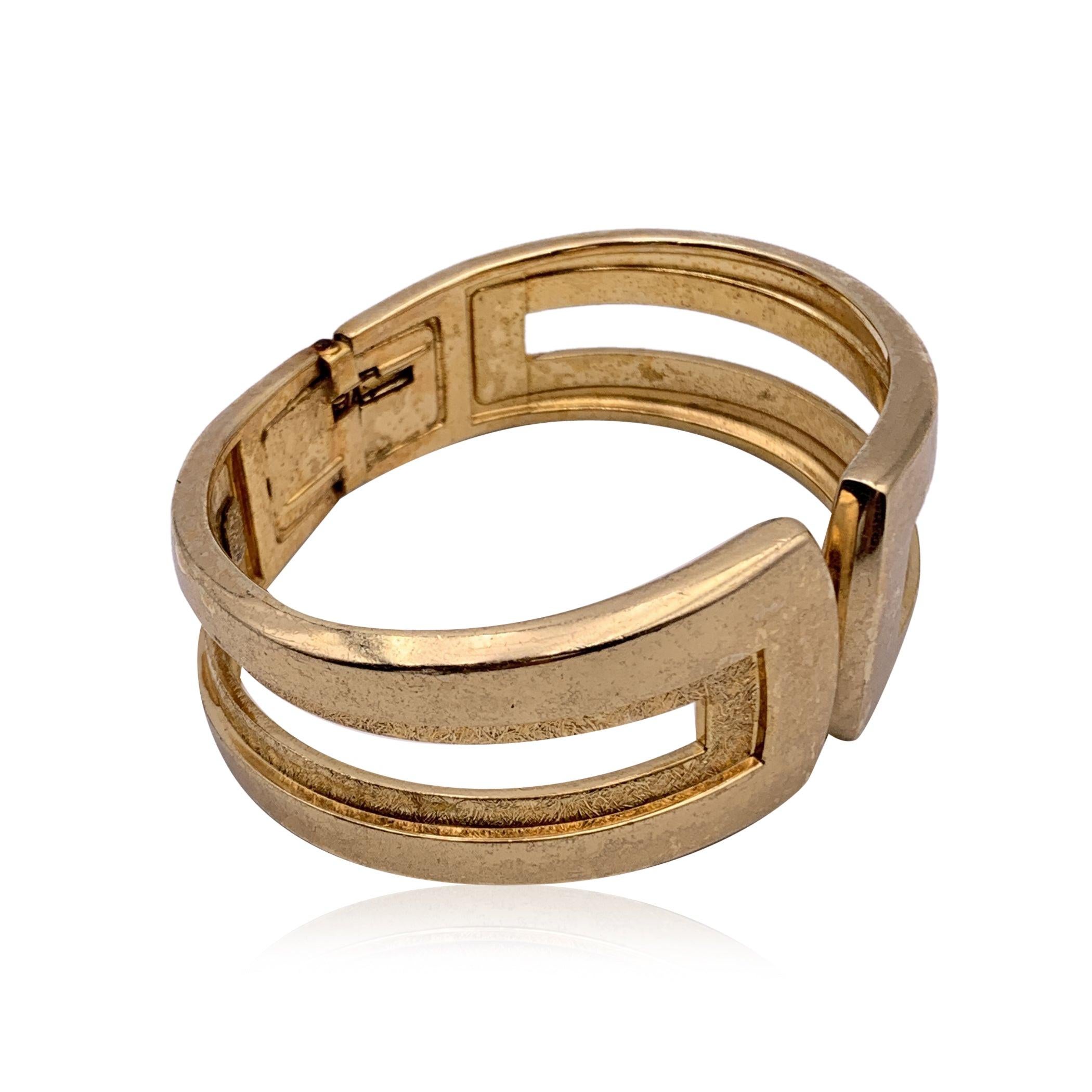 Brown Christian Dior Vintage Gold Metal Rigid Clamper Bracelet Cuff For Sale