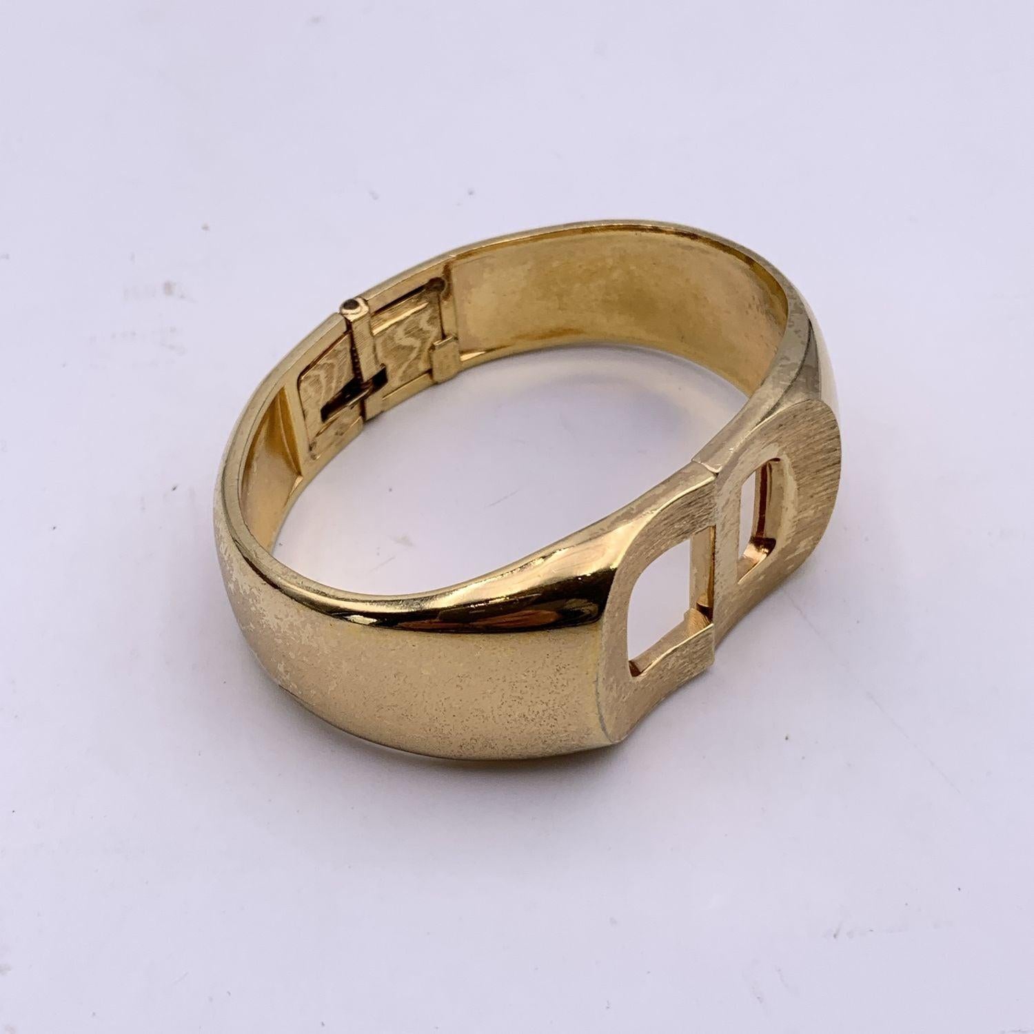 Christian Dior Vintage Gold Metal Rigid Clamper Bracelet Cuff 1