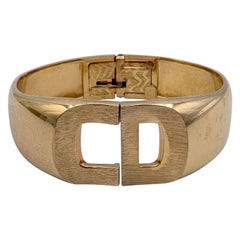 Christian Dior Vintage Gold Metal Rigid Clamper Bracelet Cuff