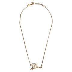 Christian Dior Vintage Gold Metal Signature Chain Necklace