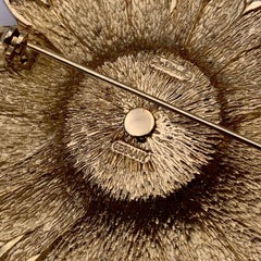 Christian Dior Vintage Gold Metal Sunflower Crystals Flower Pin Brooch