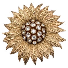 Christian Dior Vintage Gold Metal Sunflower Crystals Flower Pin Brooch