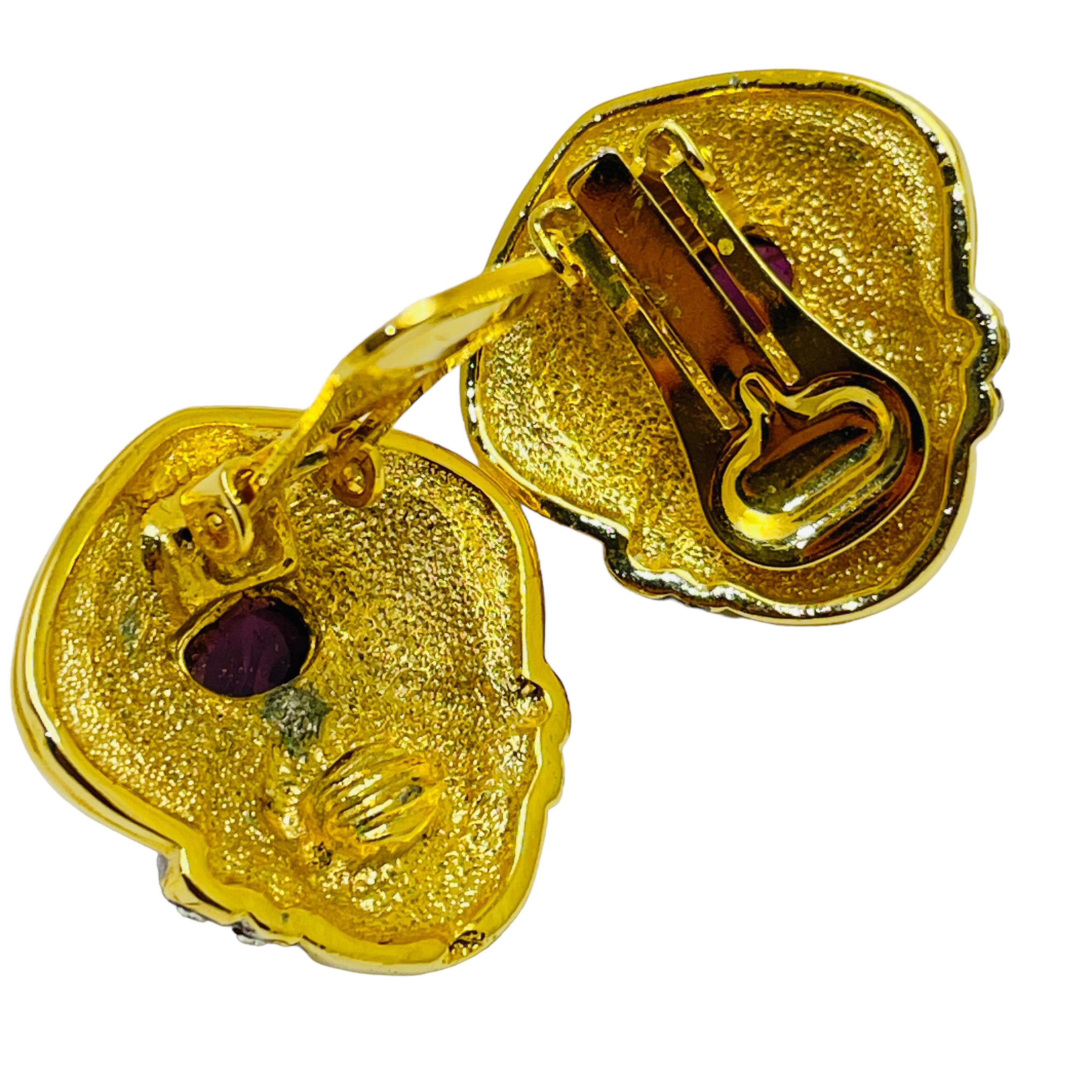 CHRISTIAN DIOR Vintage vergoldete Amethyst-Kristalle Designer-Ohrringe mit Clip im Zustand „Gut“ im Angebot in Palos Hills, IL