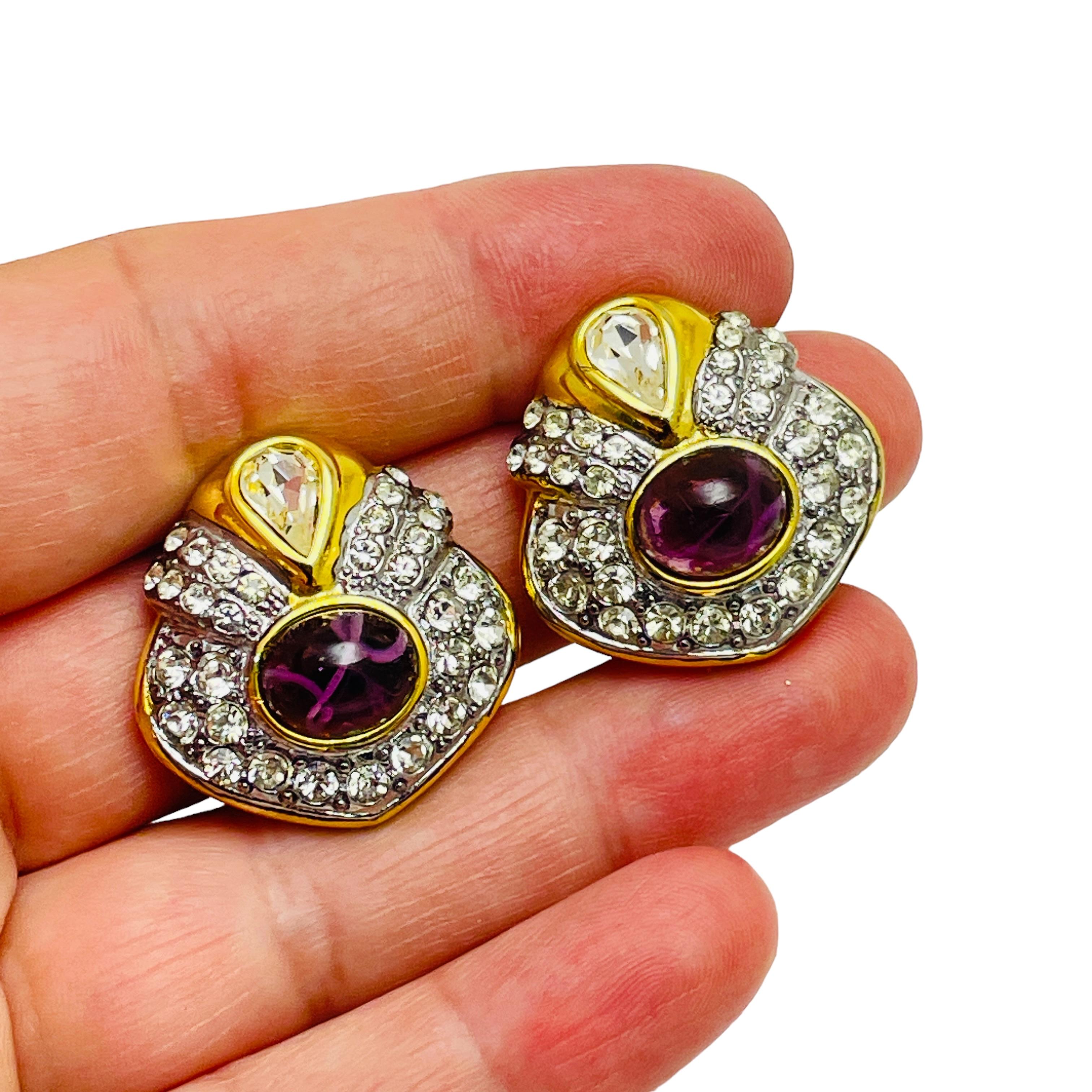 CHRISTIAN DIOR Vintage vergoldete Amethyst-Kristalle Designer-Ohrringe mit Clip Damen im Angebot