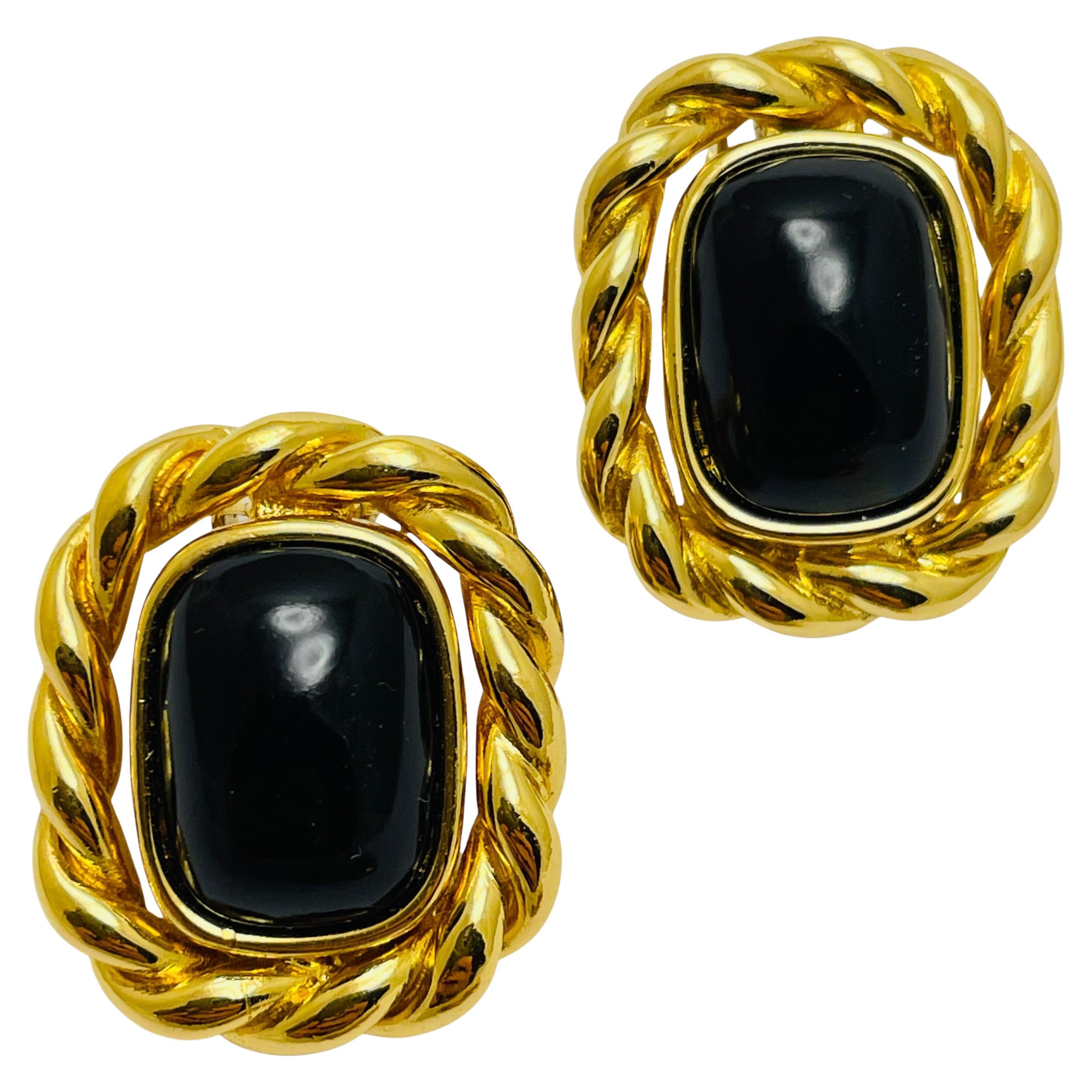 Orecchini a clip CHRISTIAN DIOR vintage placcati in oro con cabina nera