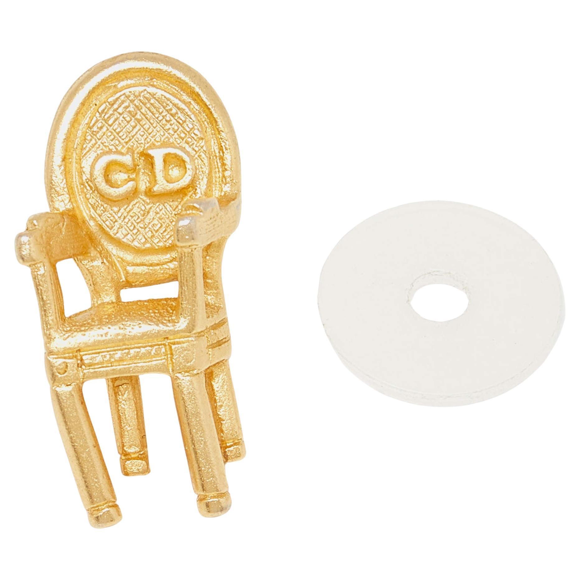 Christian Dior Vintage Gold Plated CD Chair Pin Brooch For Sale