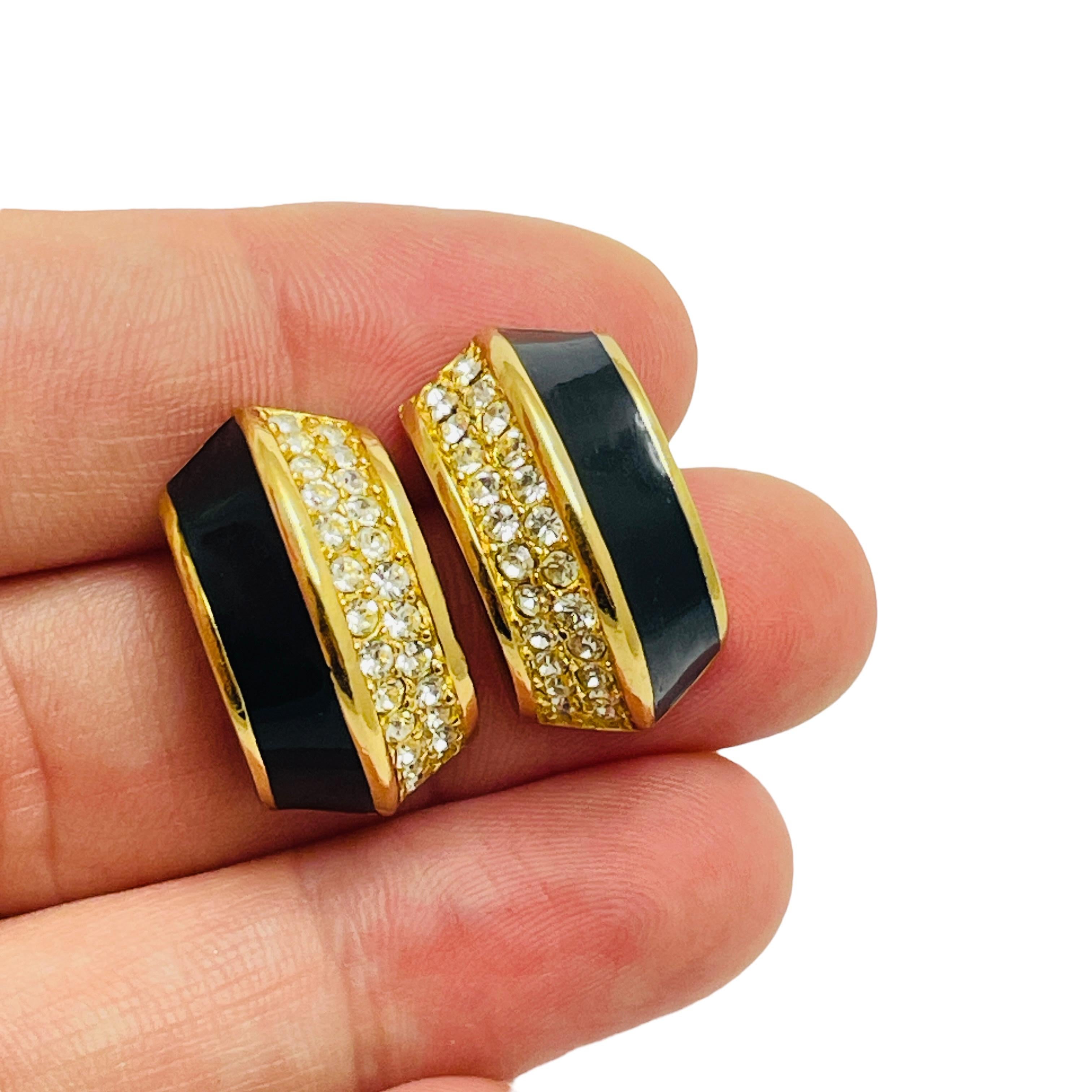 Women's CHRISTIAN DIOR vintage gold plated crystals enamel designer earrings For Sale
