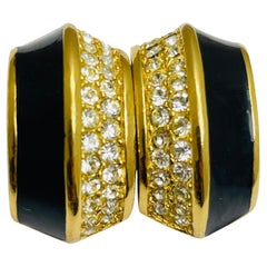CHRISTIAN DIOR vintage gold plated crystals enamel designer earrings