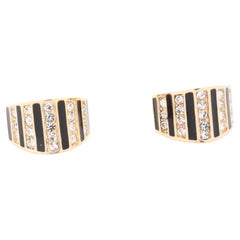 Christian Dior Vintage Gold Plated Enamel & Crystal Clip Earrings