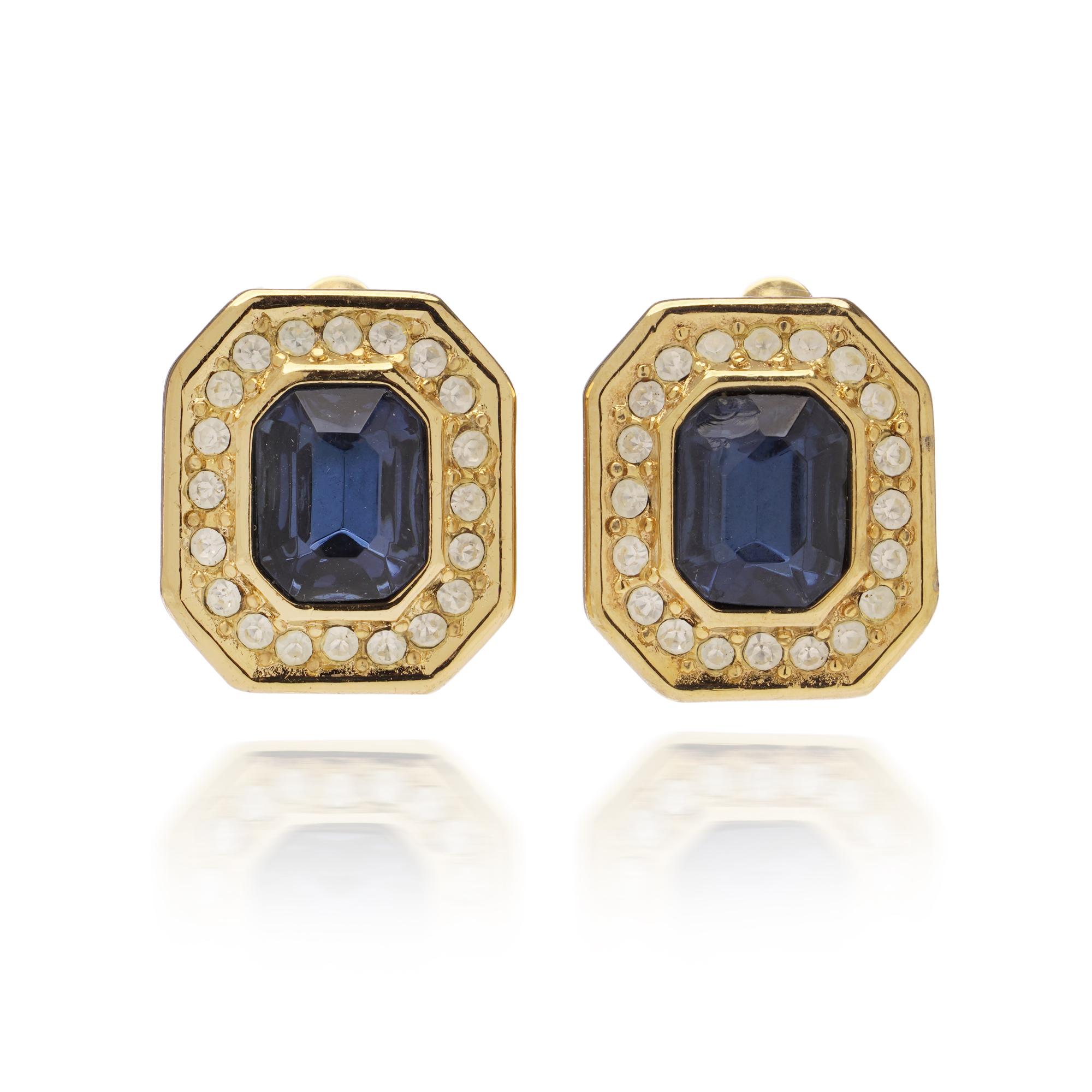Women's Christian Dior Vintage Gold-Plated Octagonal Clip-On Earrings For Sale