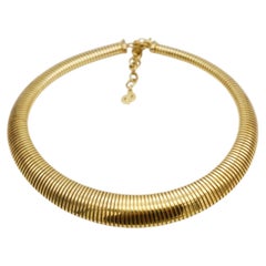 Christian Dior Vintage Gold Rare Adjustable Omega Ribbed Snake Choker Necklace