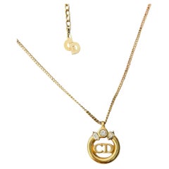Christian Dior Vintage Gold Rare Circle Rectangle CD Crystals Openwork Necklace