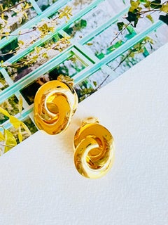 Christian Dior Vintage – seltene, große, ineinander verschlungene, goldfarbene, glänzende, klobige Creolen