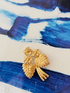 Christian Dior Vintage Gold Rare Vivid Bouquet Cluster Flower Large Leaf Brooch