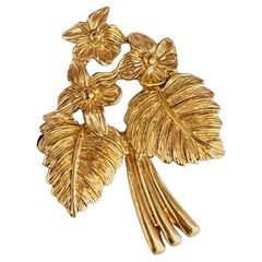 Christian Dior Vintage Gold Rare Vivid Bouquet Cluster Flower Large Leaf Brooch