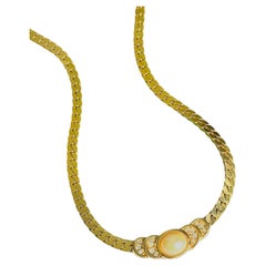 Christian Dior Vintage Gold Rare White Oval Pearl Semi Circle Crystals Necklace