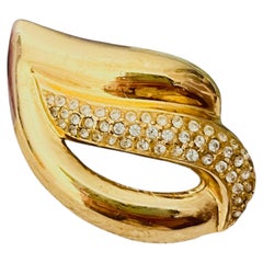 Christian Dior Vintage Gold Rare Wing Eye Glow Crystals Openwork Chunky Brooch