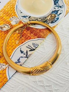 Christian Dior Vintage Gold Ribbed Omega Snake Ripple Choker Chunky Necklace