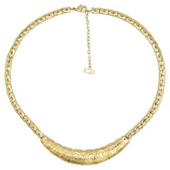 Christian Dior Vintage Gold Spiral Engraved Pendant Collar Omega Snake Necklace