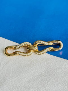 Christian Dior Vintage Gold Symmetric Long Double Crystals Interlocked Brooch