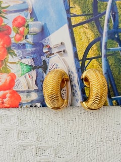 Christian Dior Vintage Gold Textured Large Hoop Circle Domed Chunky Earrings