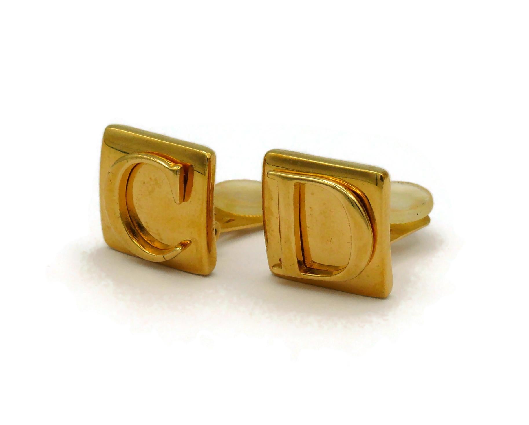 CHRISTIAN DIOR Vintage Gold Tone C D Clip-On Earrings For Sale 1