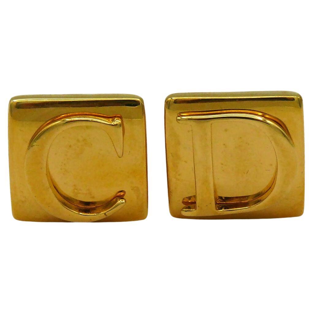 CHRISTIAN DIOR Vintage Gold Tone C D Clip-On Earrings