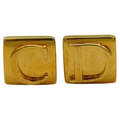 CHRISTIAN DIOR Vintage Gold Tone C D Clip-On Earrings