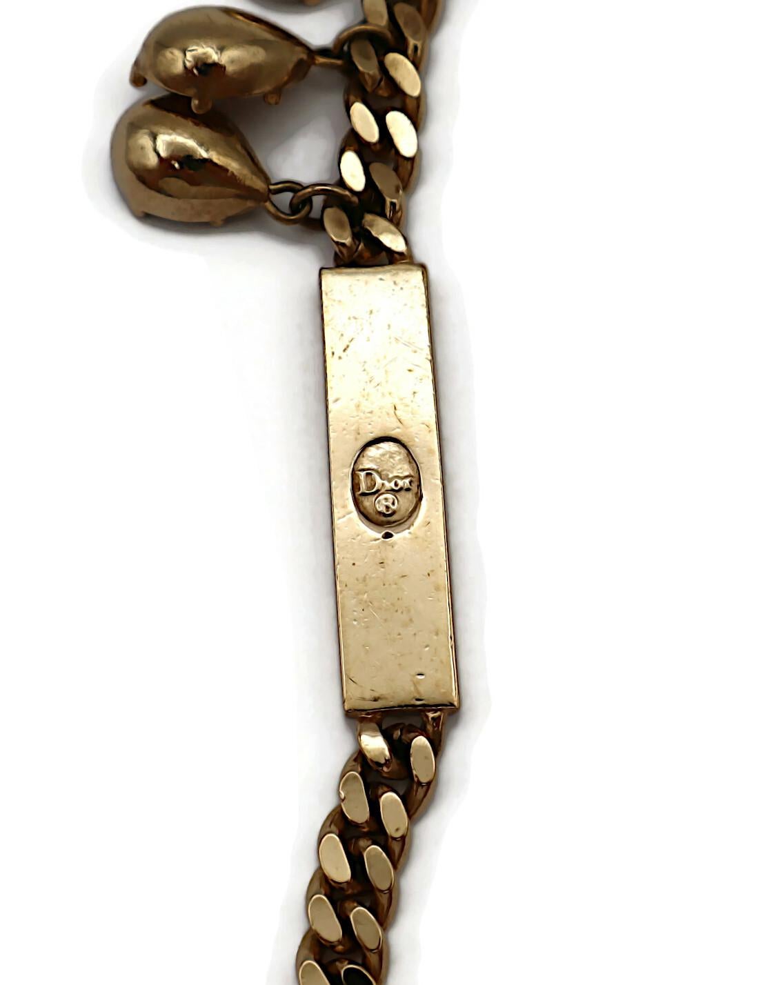 CHRISTIAN DIOR Vintage Gold Tone Chain ID Tag Crystal Necklace For Sale 7