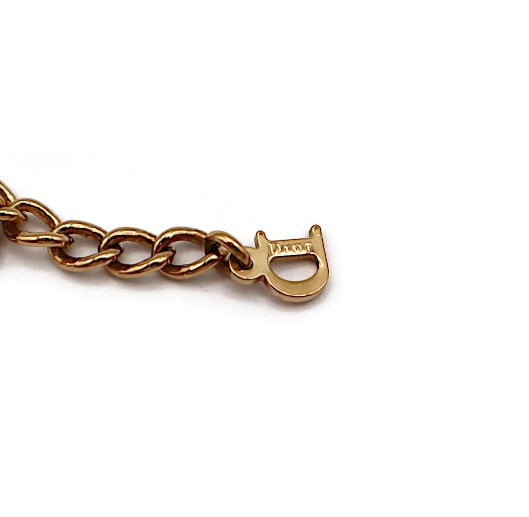 CHRISTIAN DIOR Vintage Gold Tone Chain ID Tag Crystal Necklace For Sale 8
