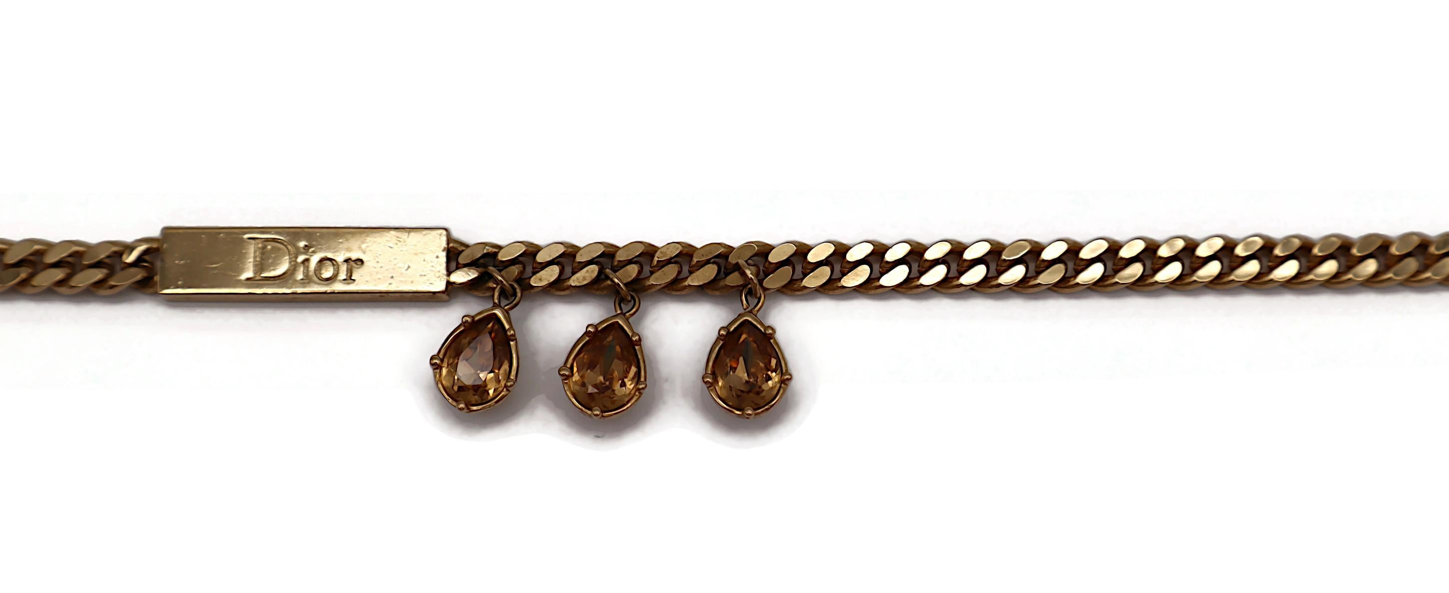 CHRISTIAN DIOR Vintage Gold Tone Chain ID Tag Crystal Necklace For Sale 2