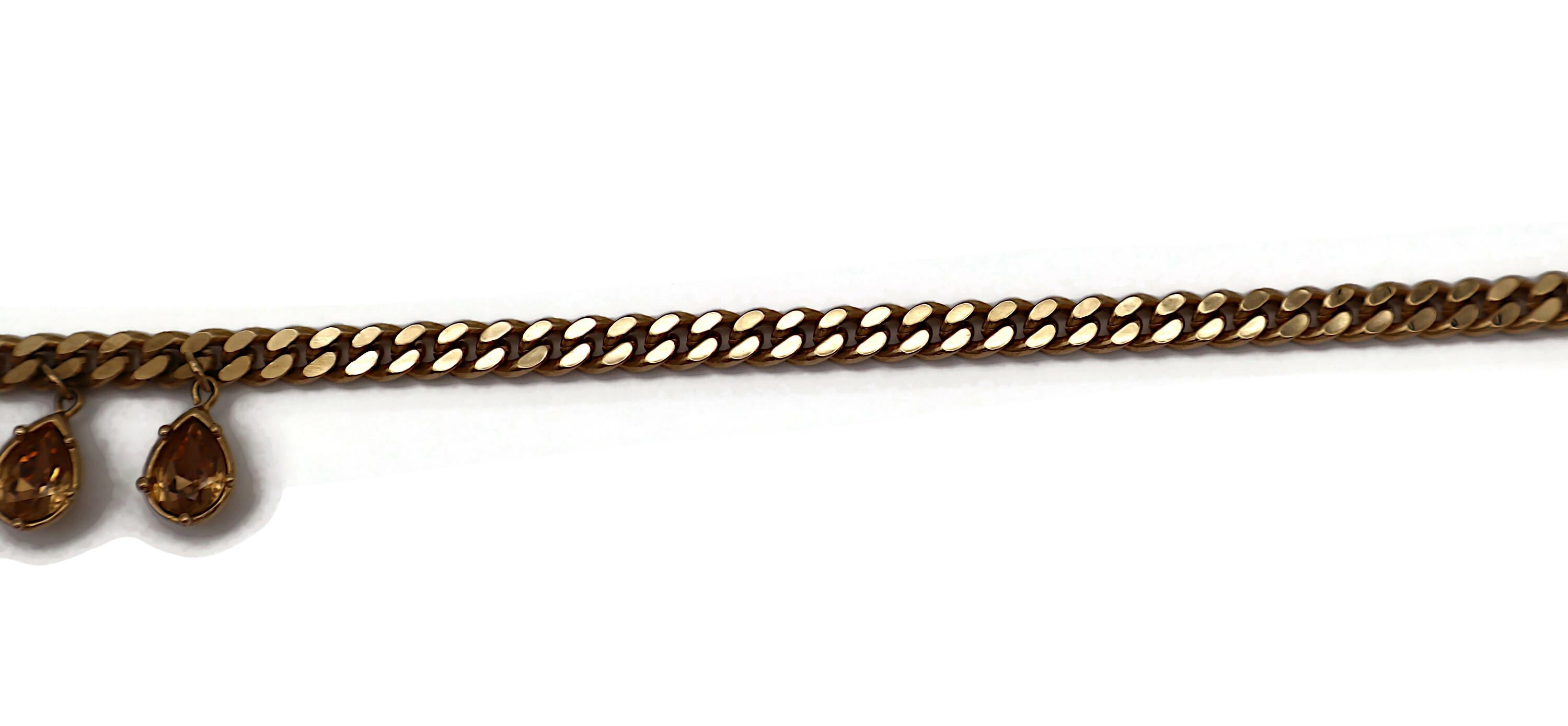 CHRISTIAN DIOR Vintage Gold Tone Chain ID Tag Crystal Necklace For Sale 3