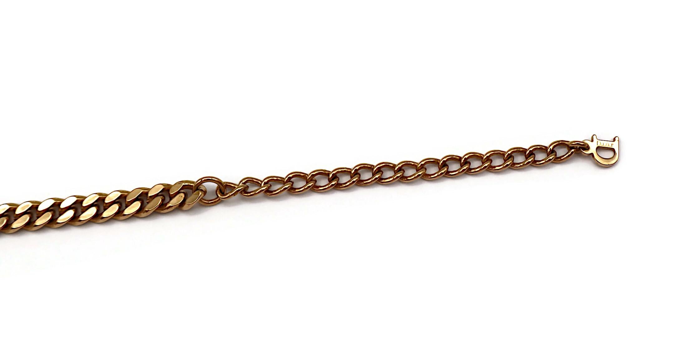 CHRISTIAN DIOR Vintage Gold Tone Chain ID Tag Crystal Necklace For Sale 5