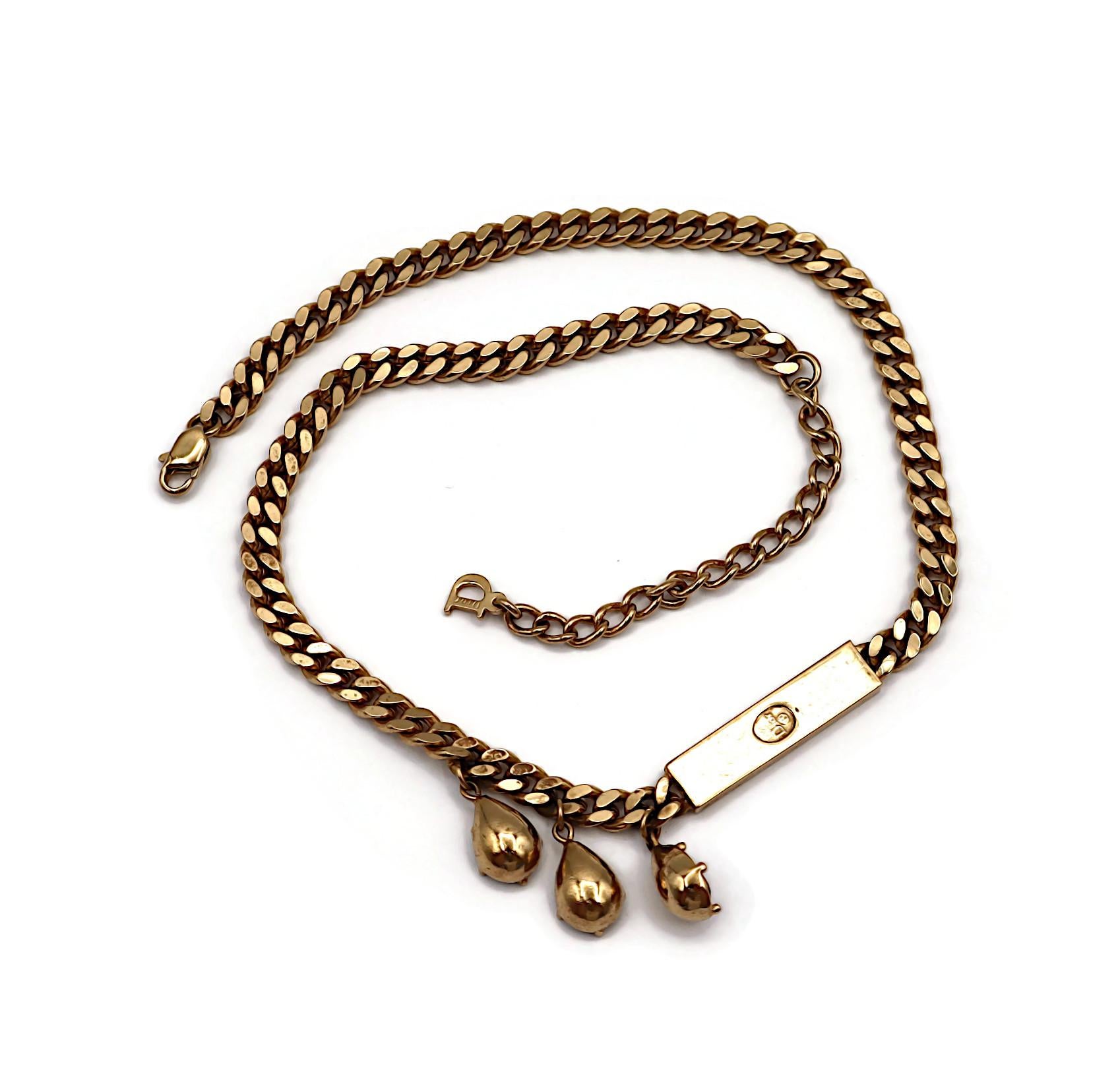 CHRISTIAN DIOR Vintage Gold Tone Chain ID Tag Crystal Necklace For Sale 6