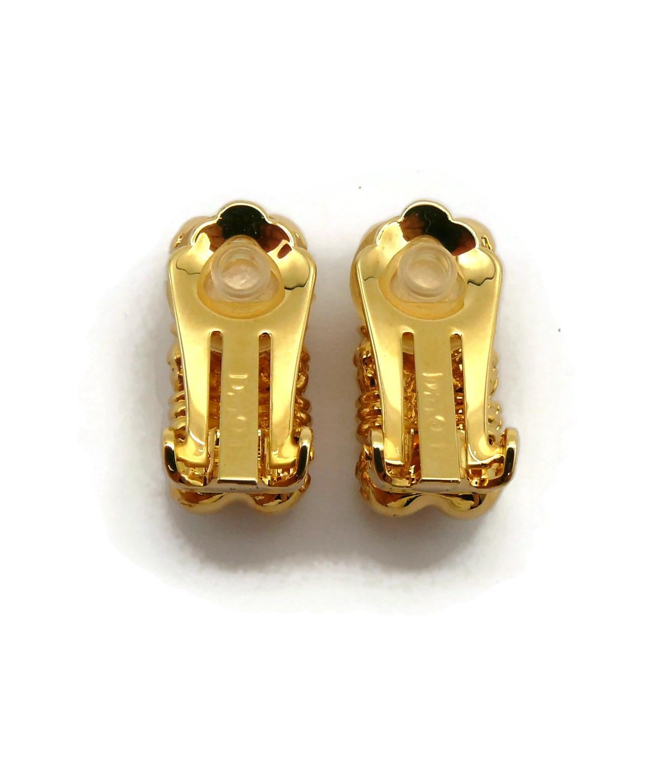 CHRISTIAN DIOR Vintage Gold Tone Clip-On Earrings For Sale 6