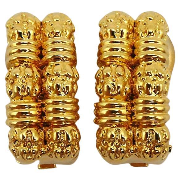 CHRISTIAN DIOR Vintage Gold Tone Clip-On Earrings For Sale